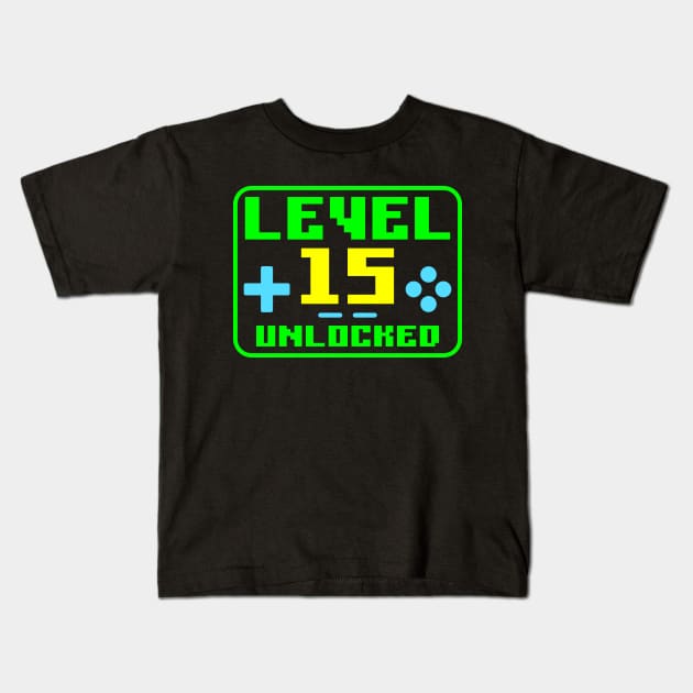 Level 15 Unlocked Kids T-Shirt by colorsplash